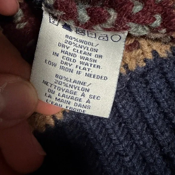 Schott Bros Mens M Wool Blend Shawl Collar Southwestern Fair Isle Sweater Navy - Picture 3 of 5